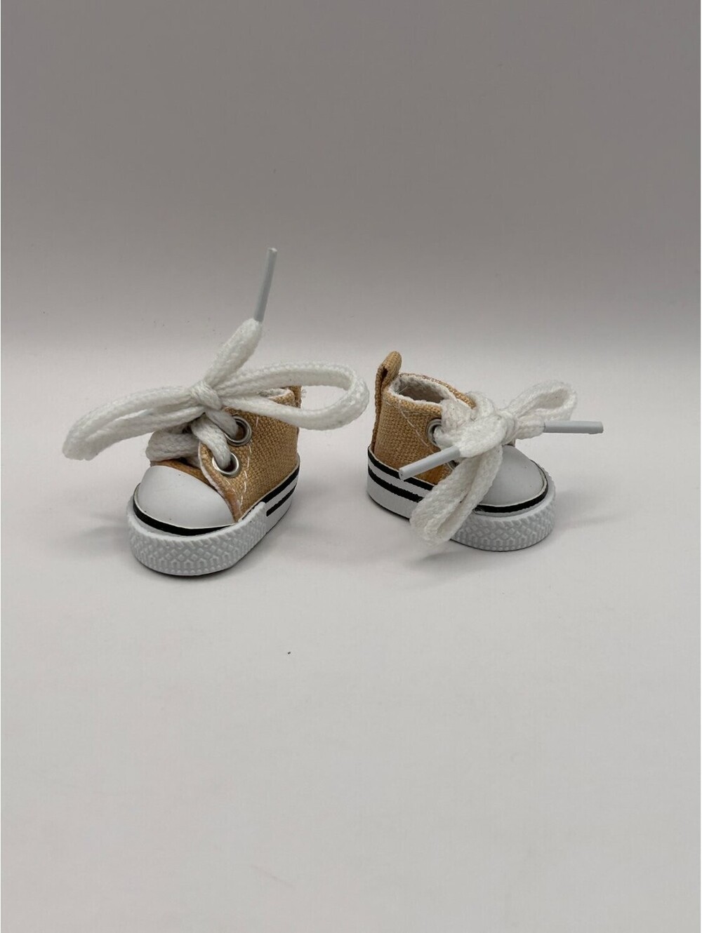 Miniature Doll High-Top Sneakers Pair Beige Black Canvas Foxing ~5 cm Preowned